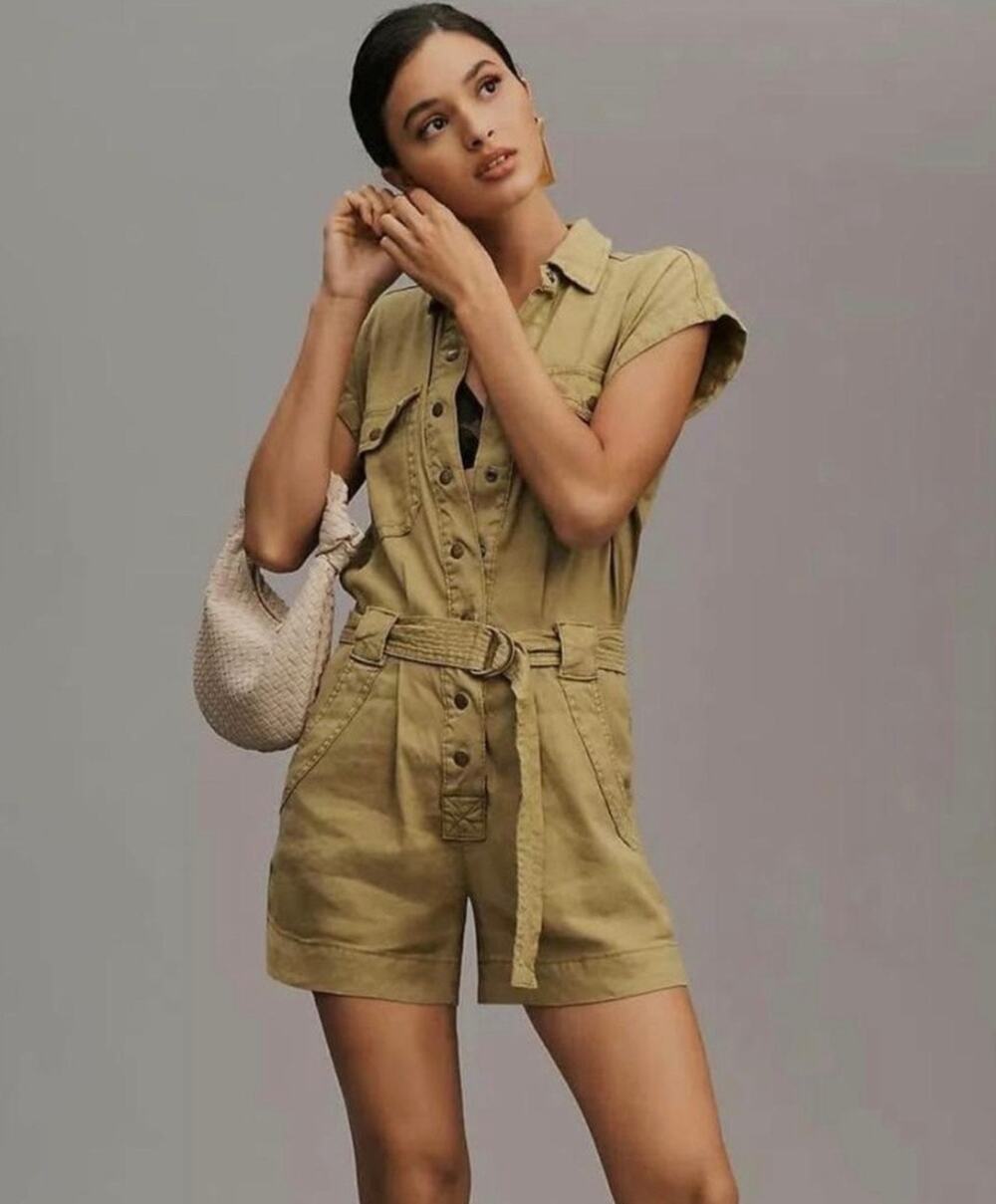 Current Elliott The Lynwood Khaki Belted Utility Romper Size S NWT